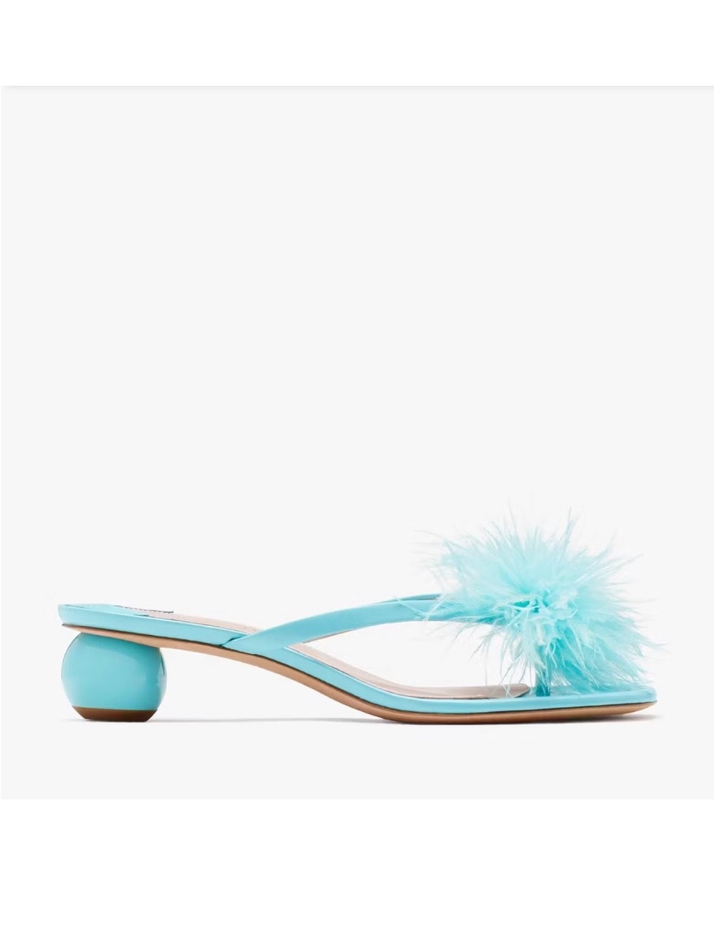 ♠️Kate Spade Bahama Feather Pom Flip Flop Heeled Sandals, Glacier Blue NIB